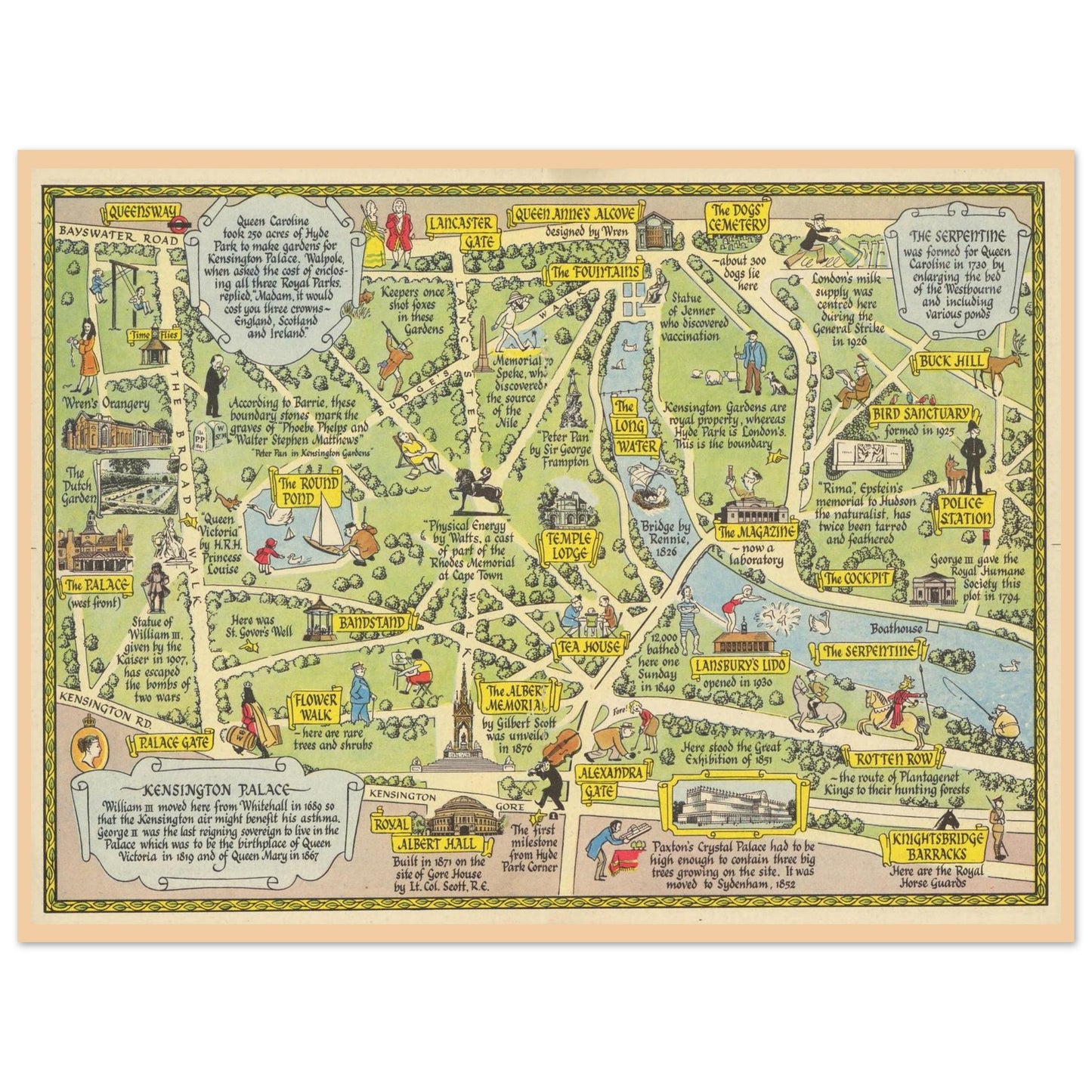 John Pearson Sayer’s 1948 map of Kensington Gardens and Hyde Park